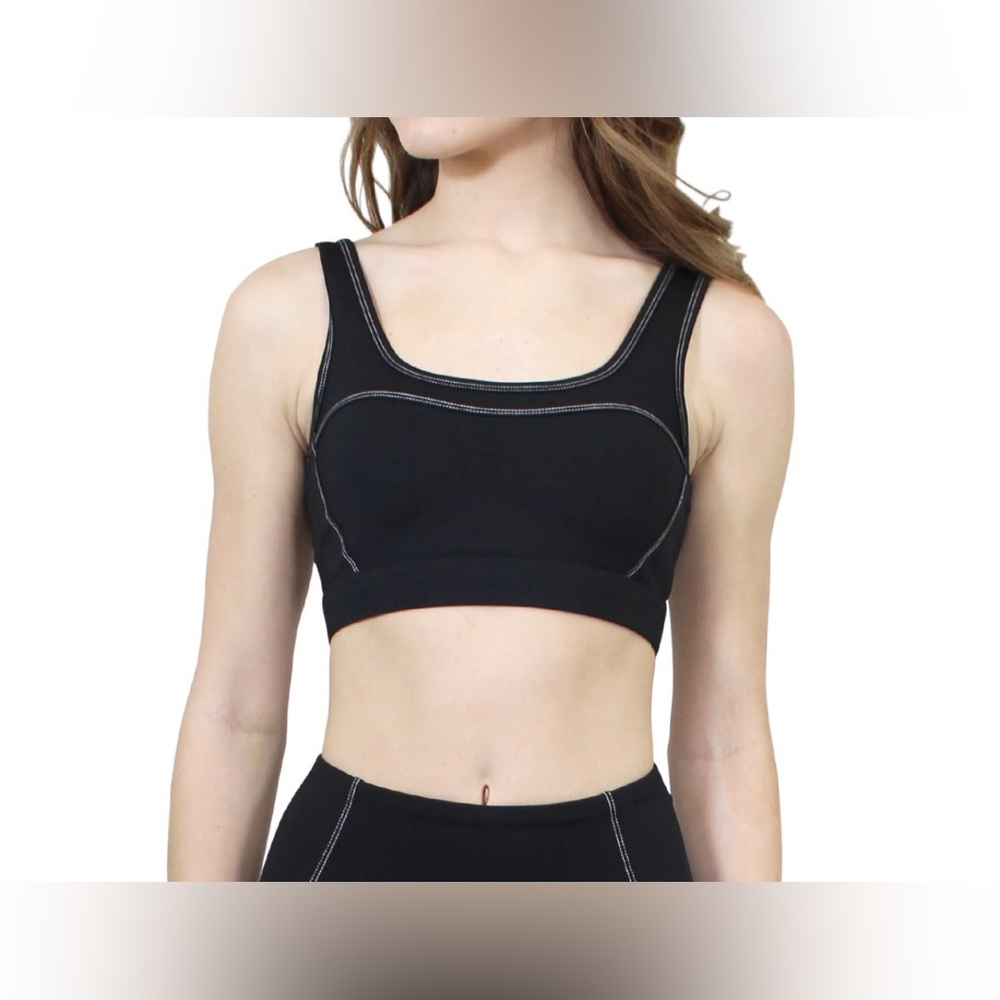 New Marc Defang Black Contrast Stitch Padded Sports Bra - M